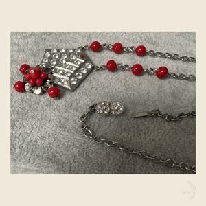 Artisan Deco Style Dress Clip Necklace Cherry Red
